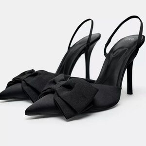Zara Elegant Black Slingback Heels with Bow